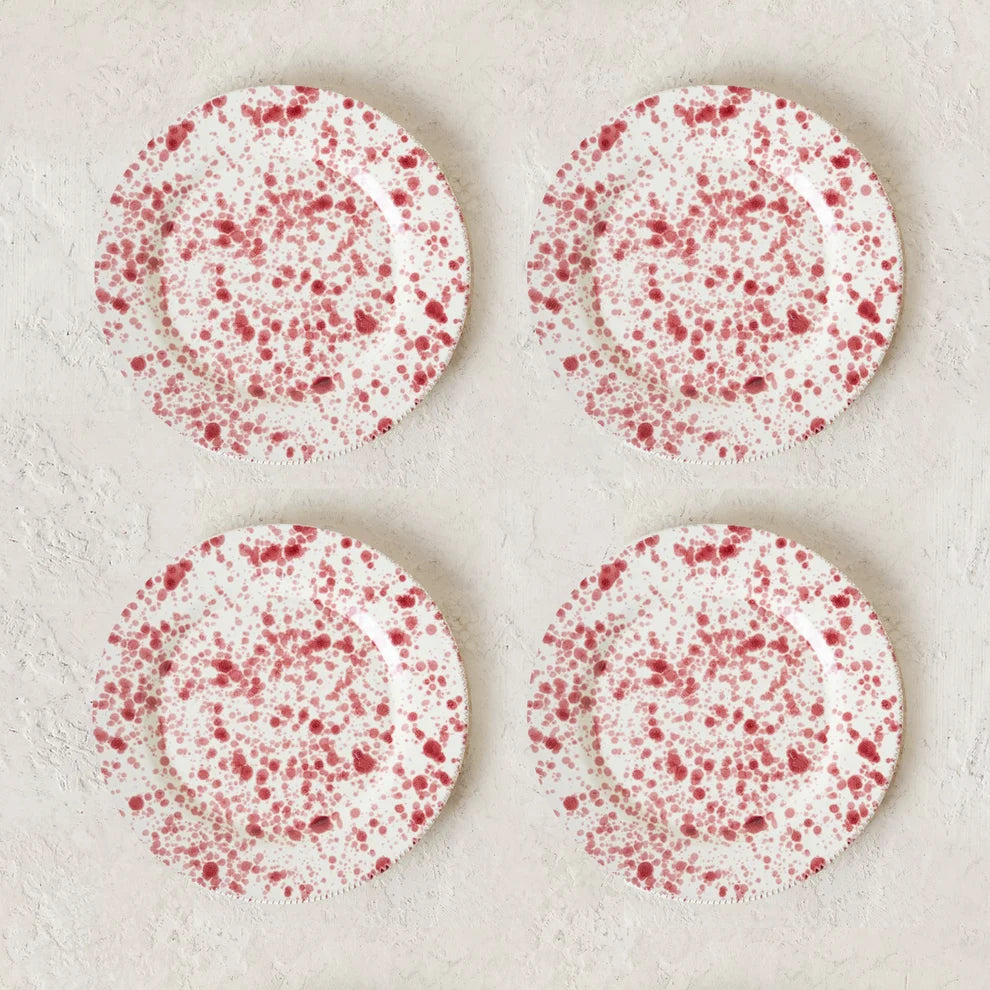 Italian Ceramic Cranberry Splatter Dinner Plates — Set of 4