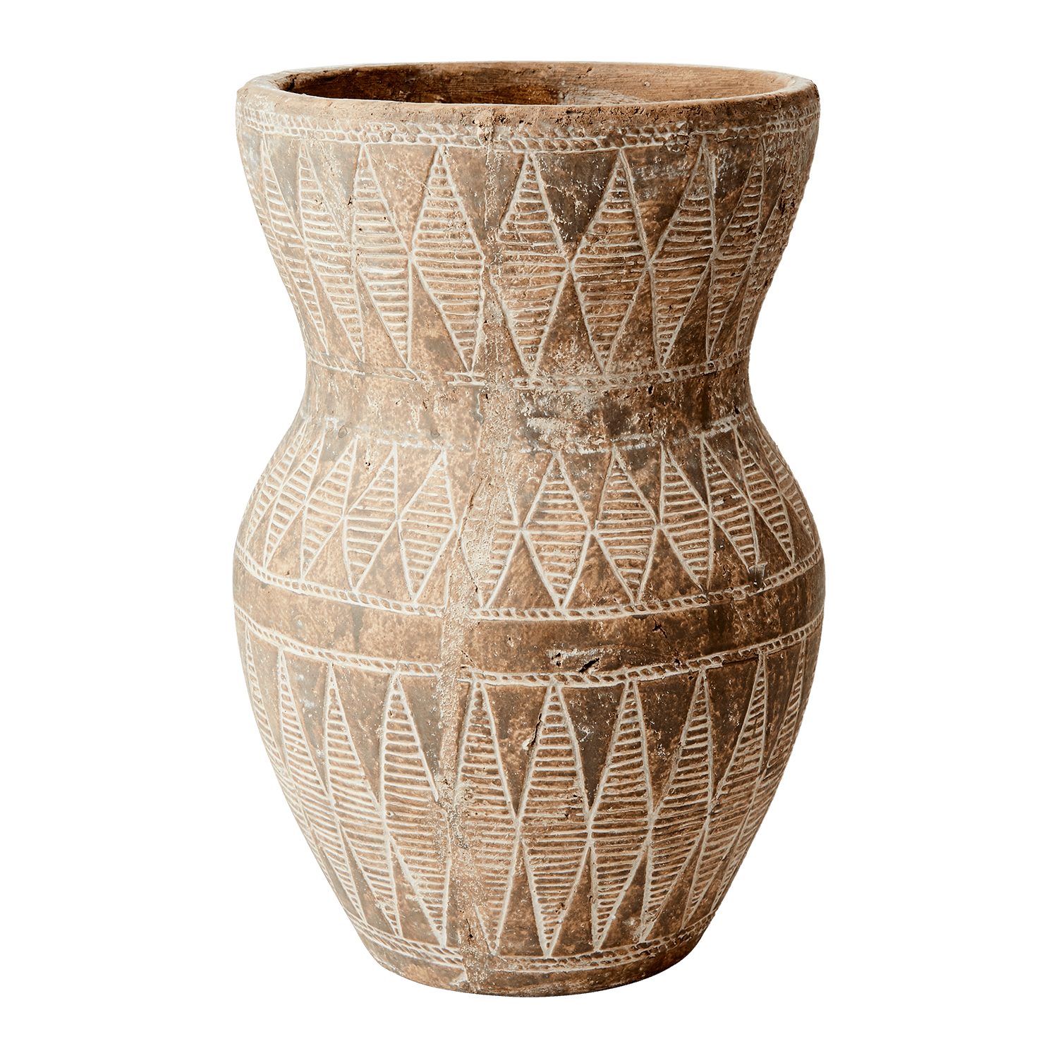 Handmade Terracotta Vase with Etched Geometric Pattern - Amber + Willow
