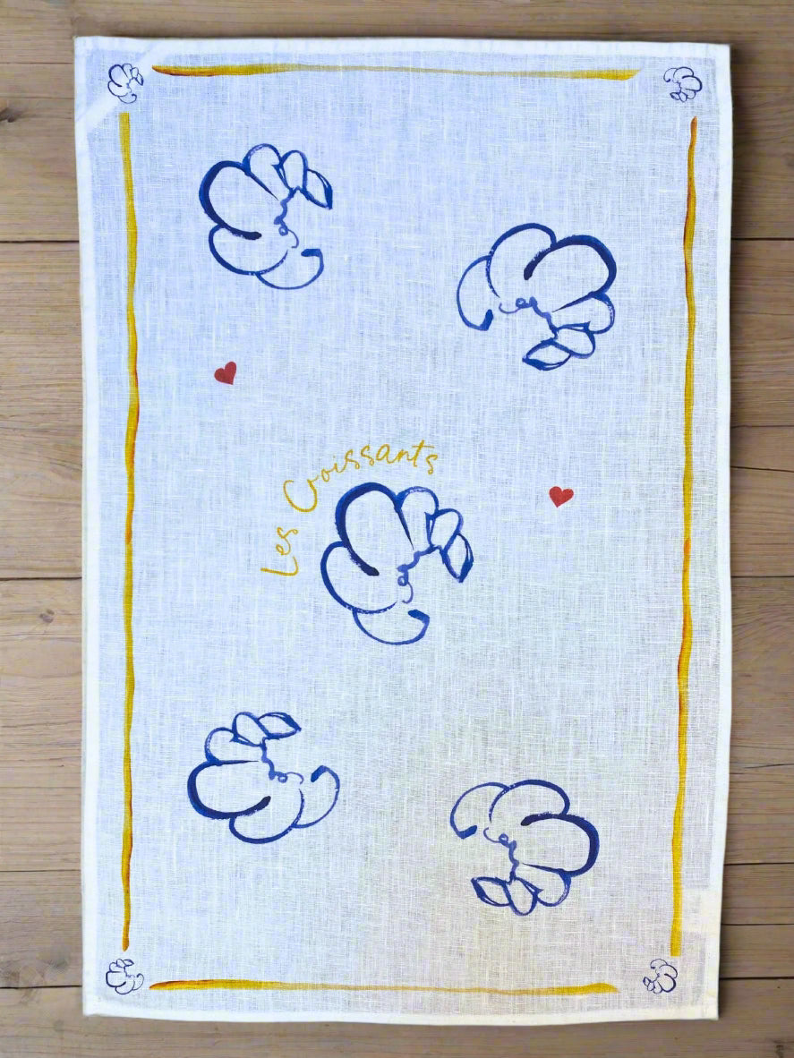 "Les Croissants" linen tea towel