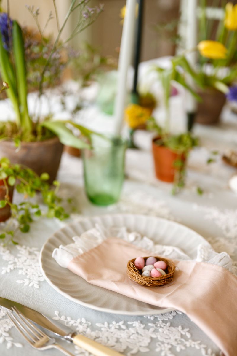 Italian Cotton Napkin in Blush With Lace Trim