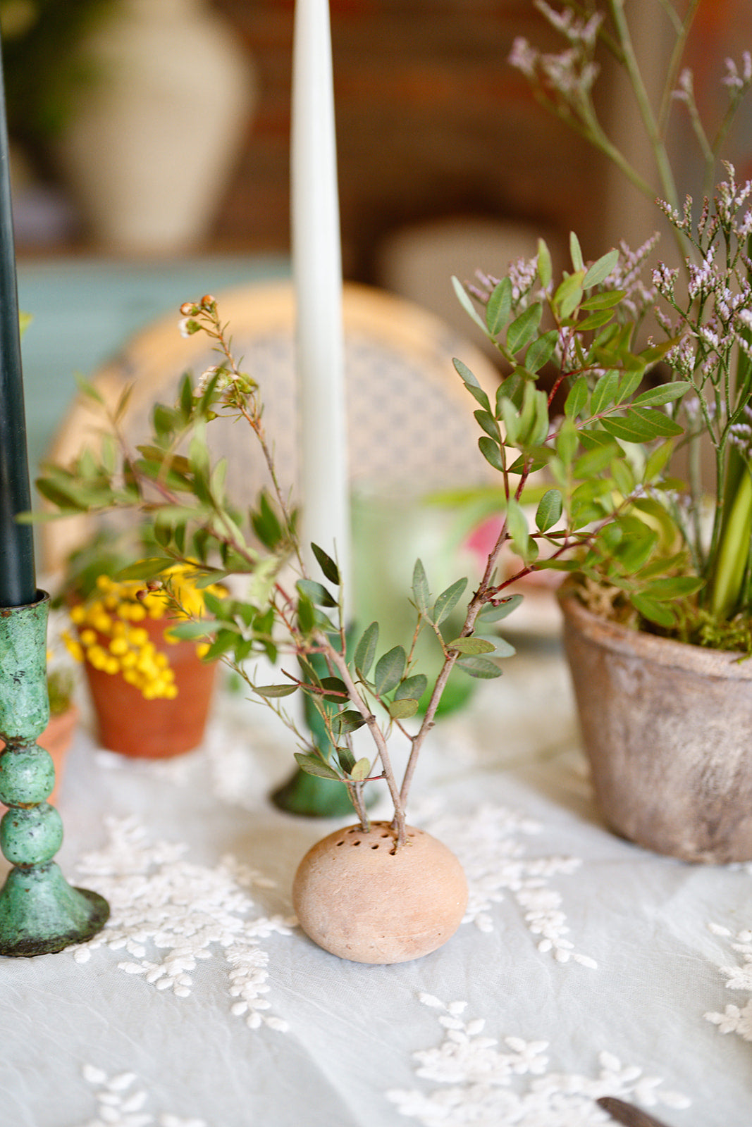 Handmade Terracotta Flower Pin - Amber + Willow