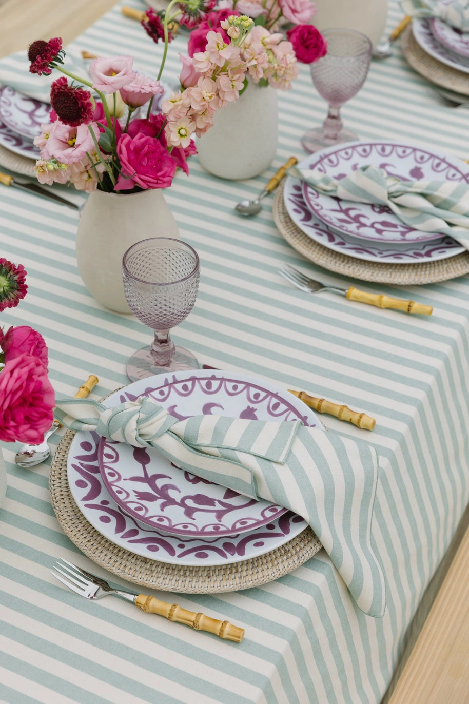 Pistachio Striped Cotton Tablecloth