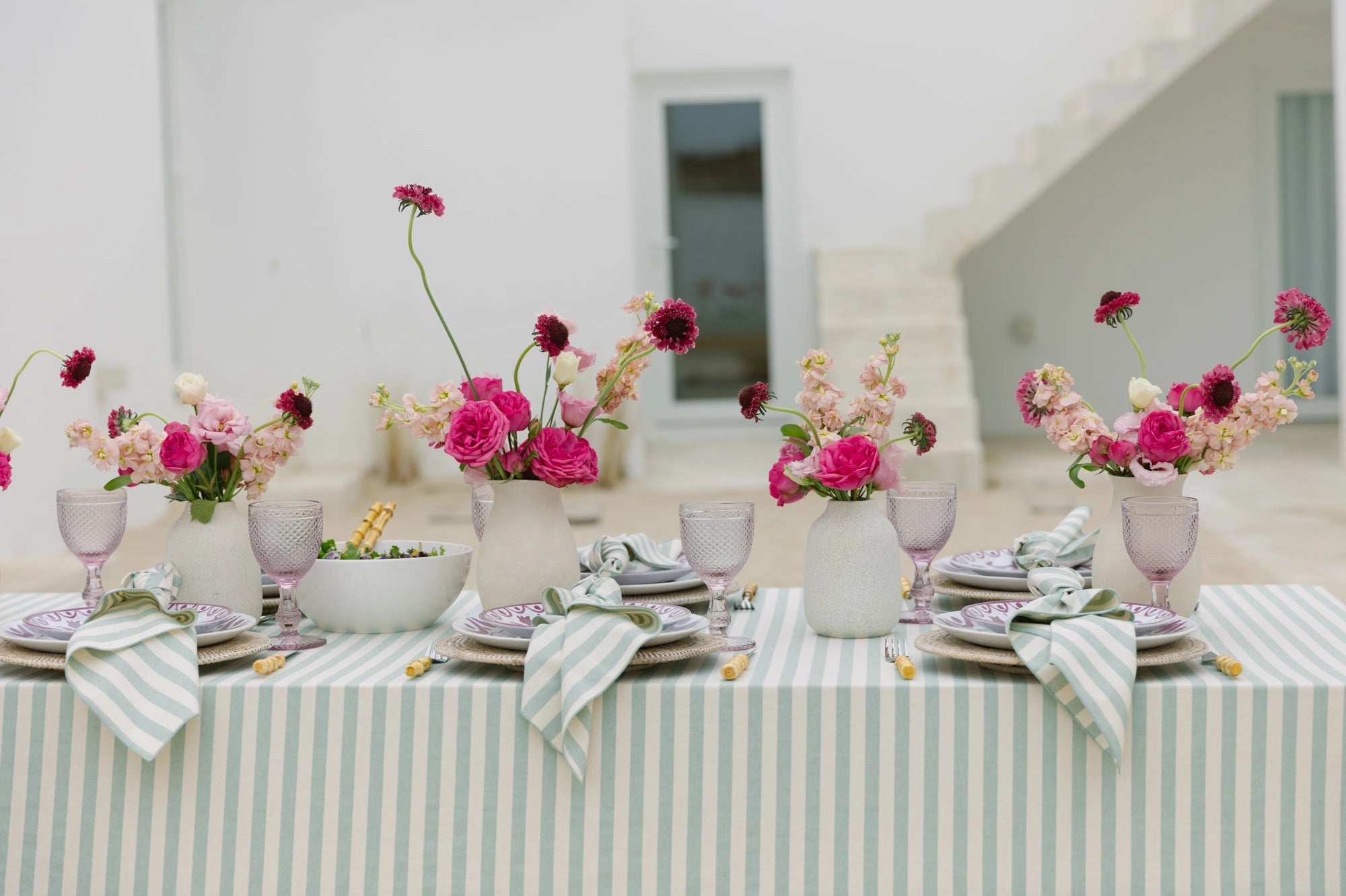 Pistachio Striped Cotton Tablecloth