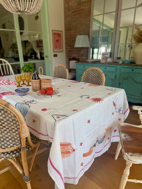 Hand Illustrated Linen Tablecloth