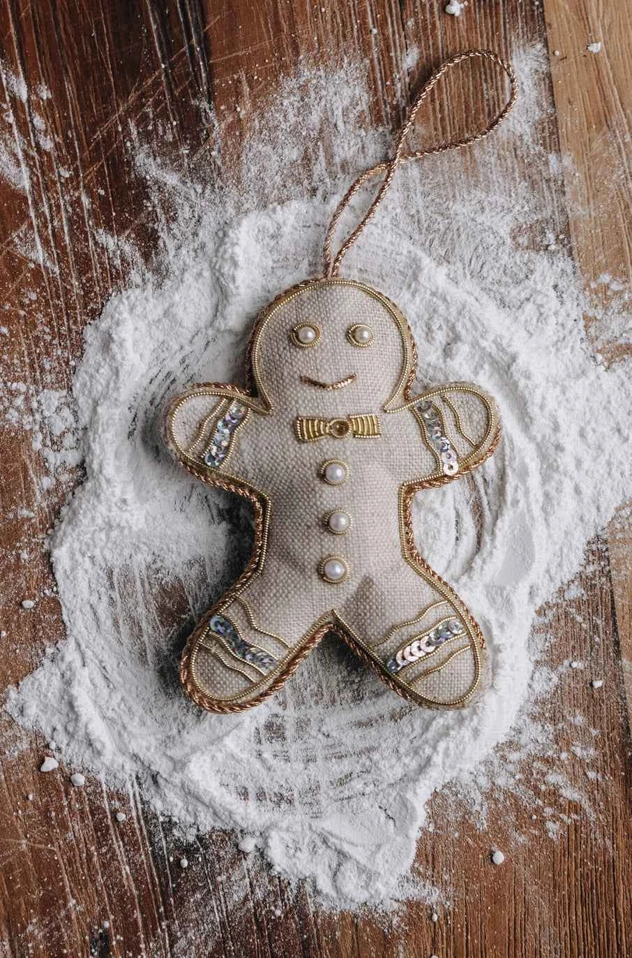 Irish Linen Gingerbread Man Tree Decoration