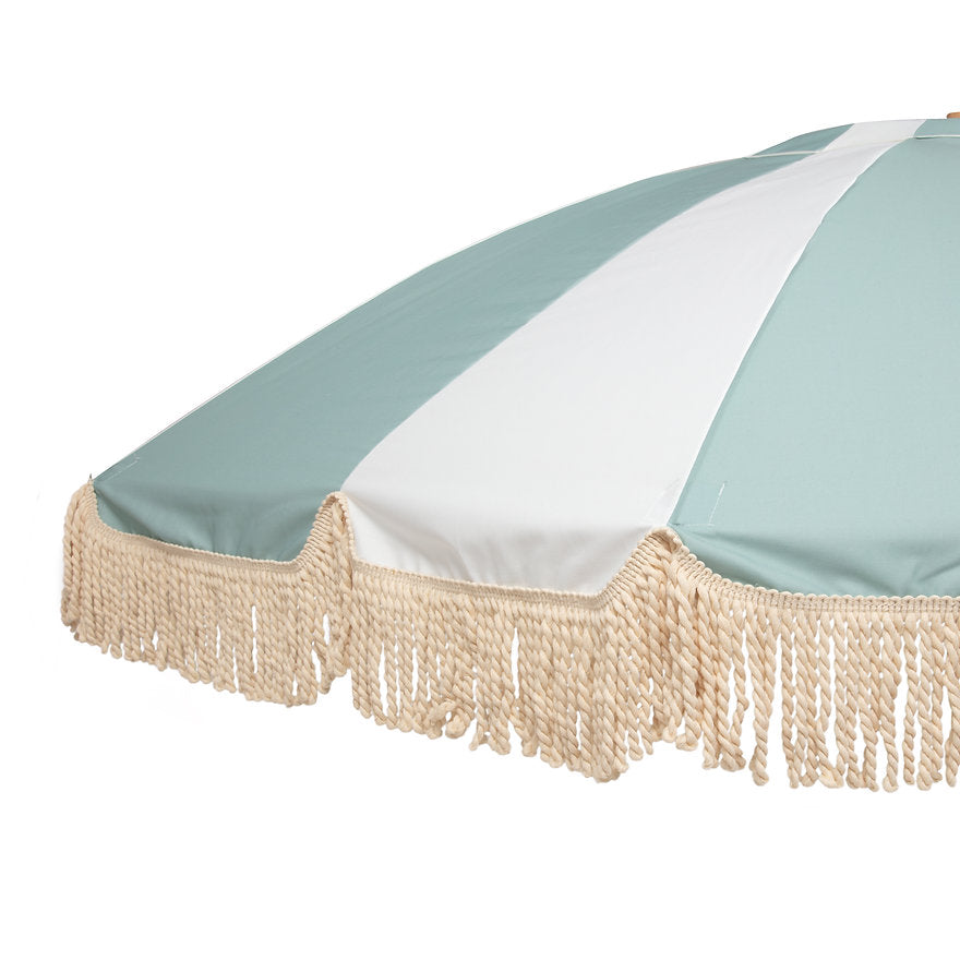 Large retro stripe parasol with fringe, pistachio