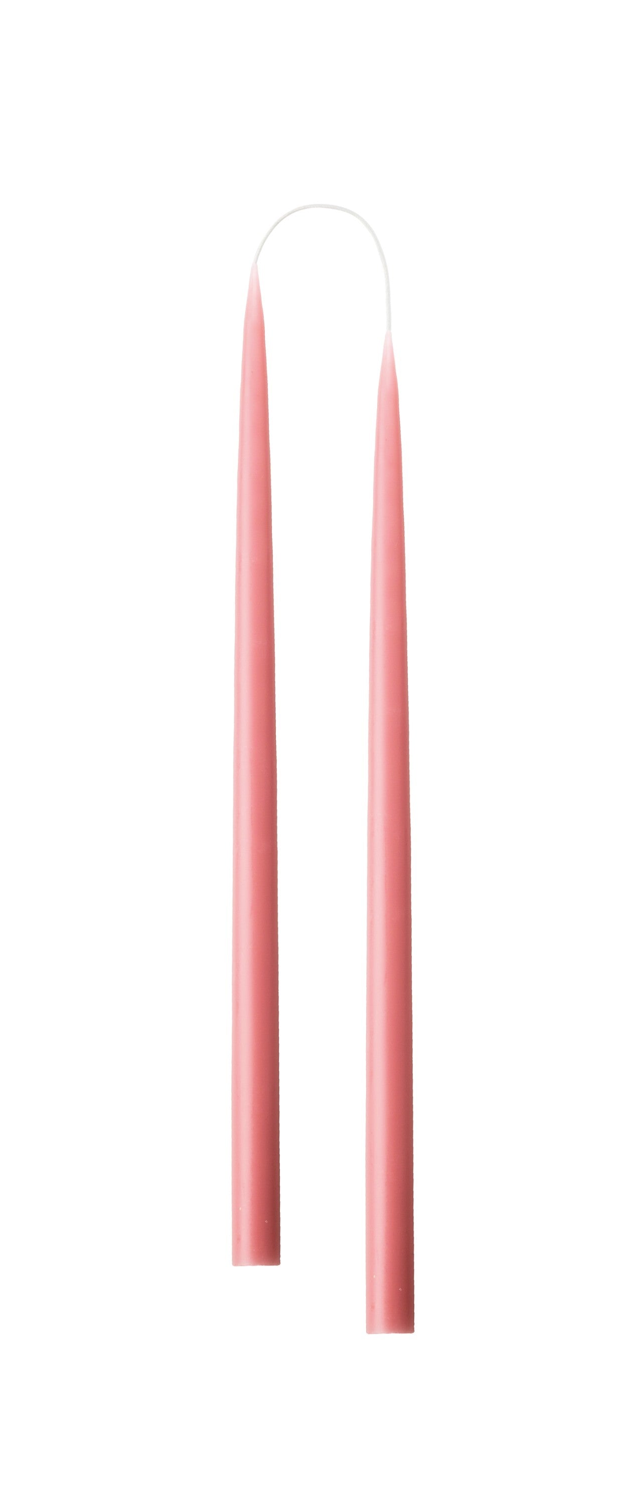 Two pink candles on a white background