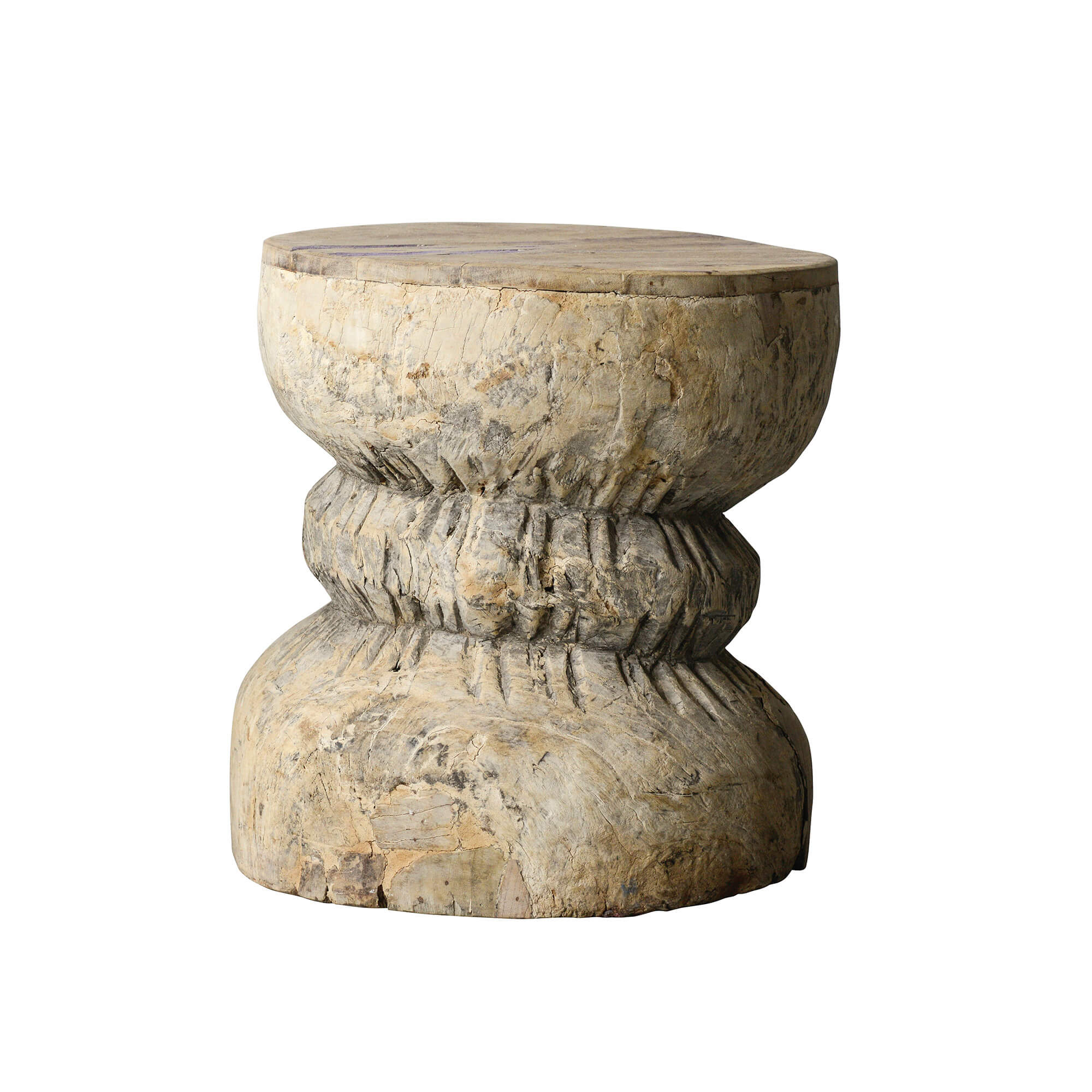 Reclaimed wood stool against white background