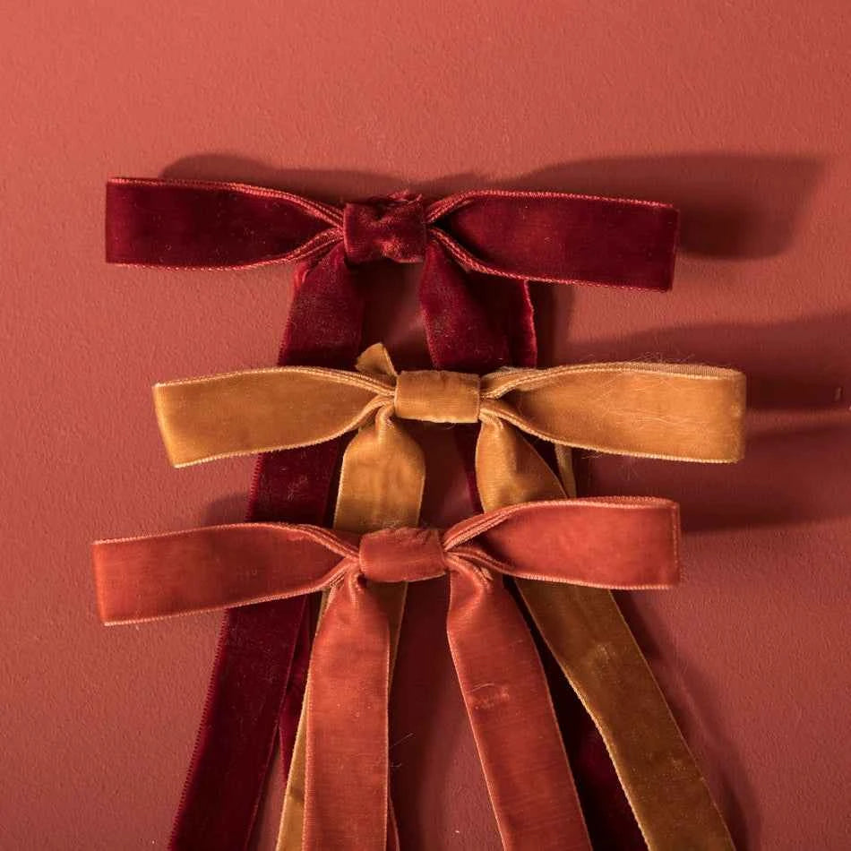 Set of 12 Velvet Bows, Berry, Pink + Ochre