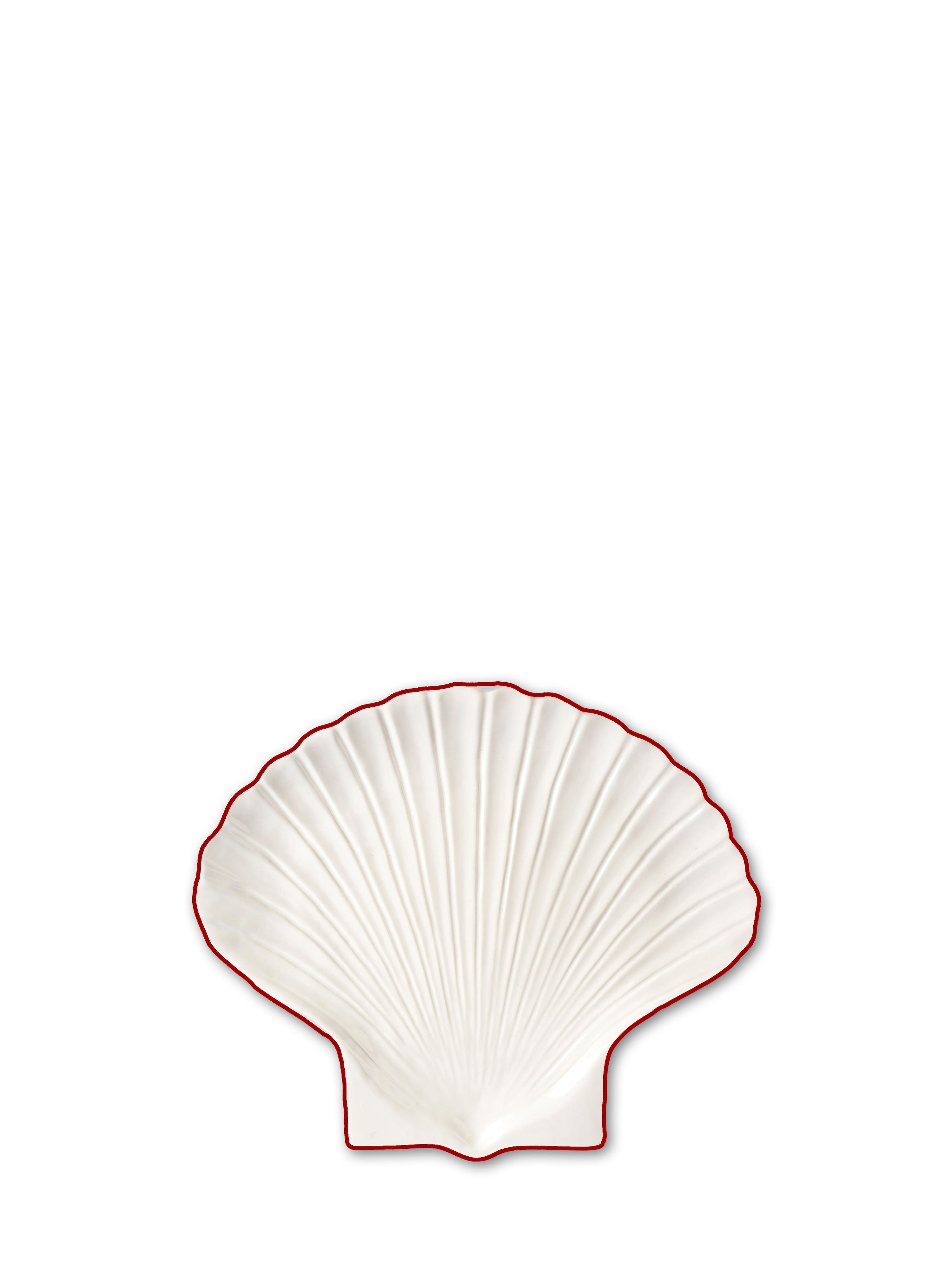 White glossy shell plate with red outline on white background