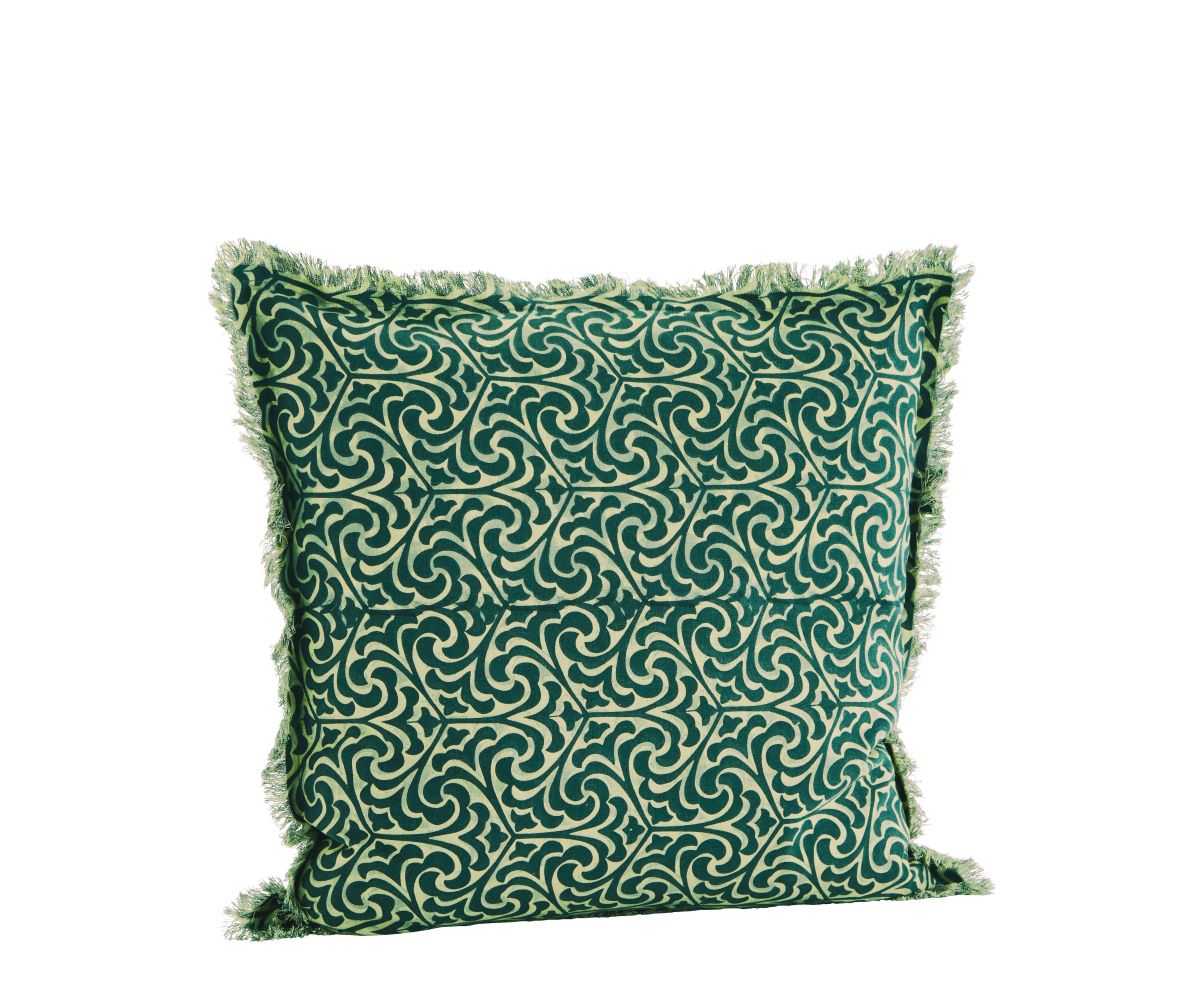 printed printed cotton cushion with fringes