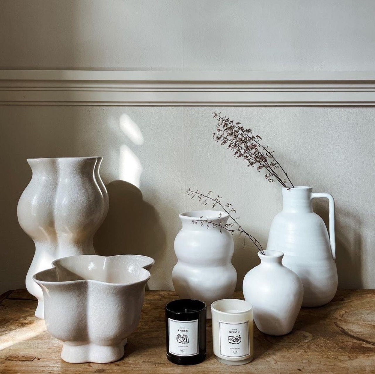 Matte White Stoneware Vase with Handle