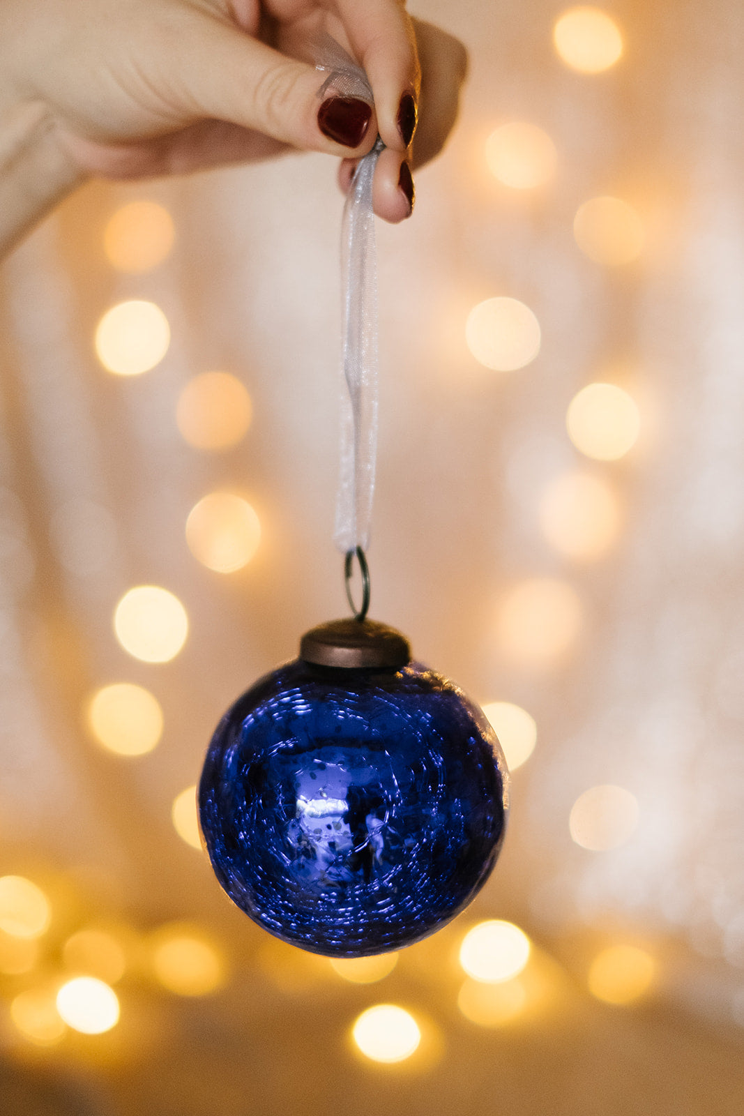 cobalt blue glass crackle bauble