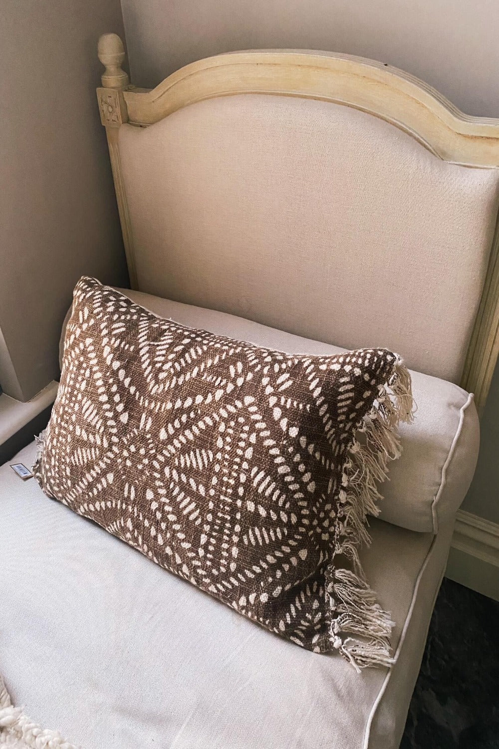 Brown Patterned Cushion With Fringes