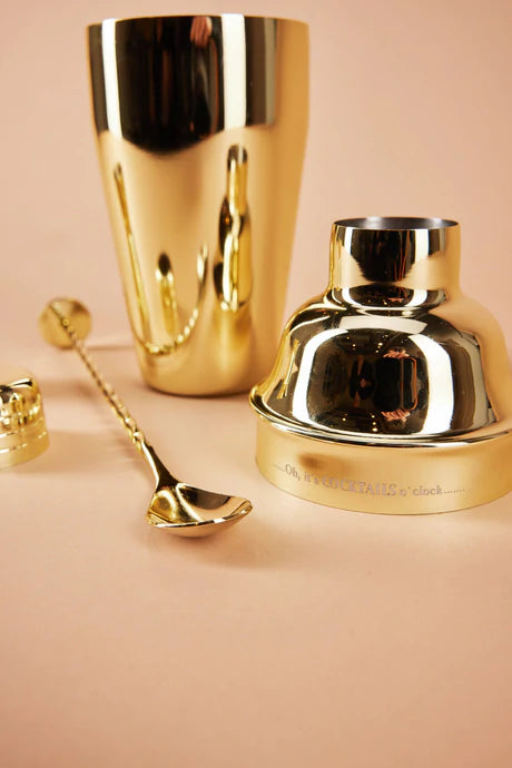 Gold plated cocktail maker with spoon