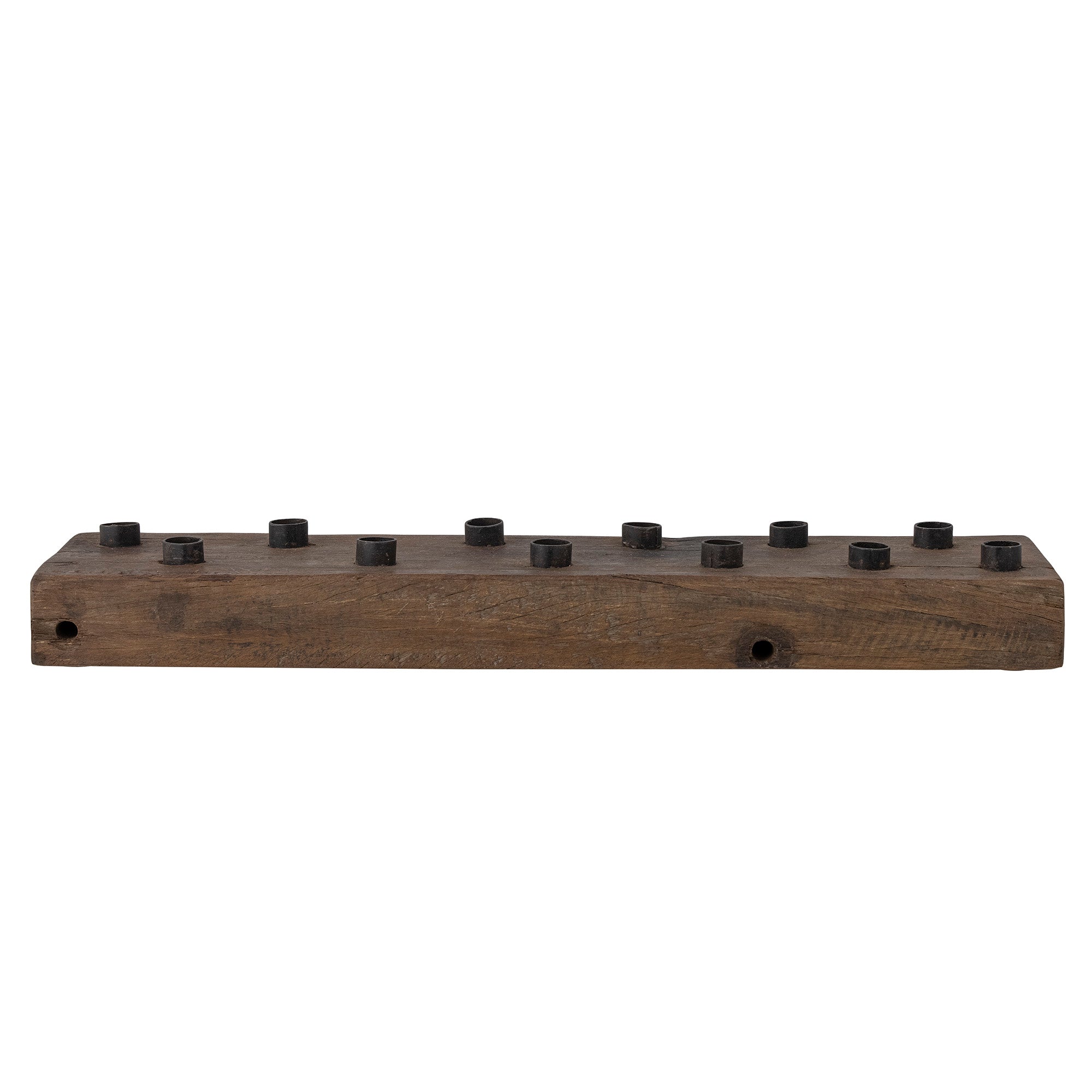 Side view of Reclaimed wood candle holder panel on white background