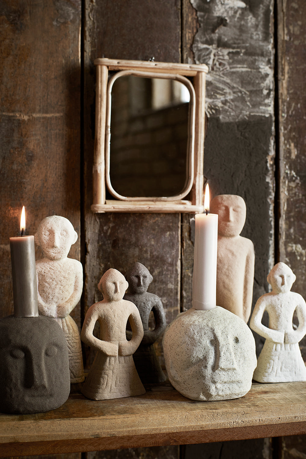 black stoneware candle holder