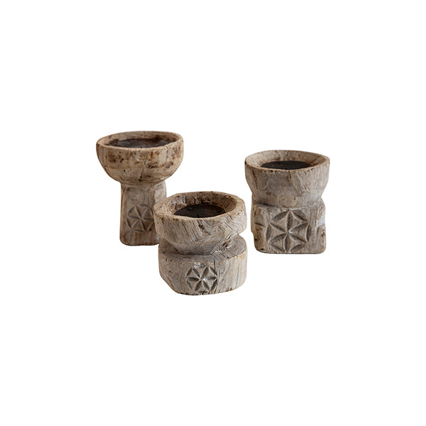 antique indian hand carved seeder candleholders