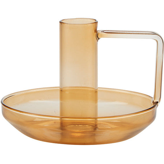 mid-century style glass candle holder with handle
