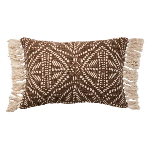Brown Patterned Cushion With Fringes