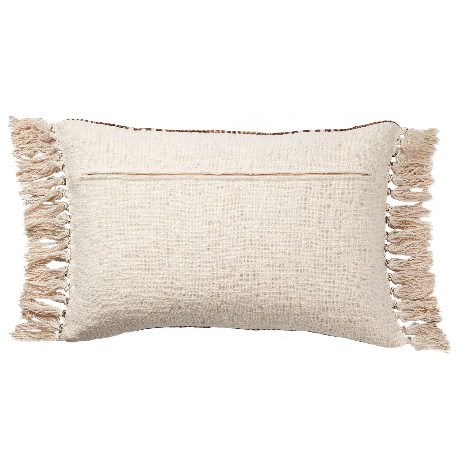 Brown Patterned Cushion With Fringes