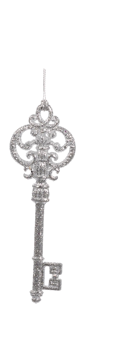 Silver Glitter Key Ornament