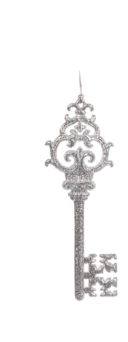 Silver Glitter Key Ornament