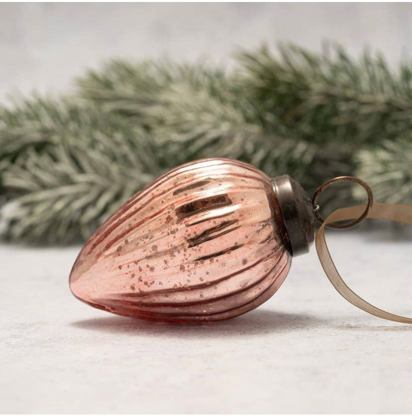 Rose quartz ribbed pinecone ornament