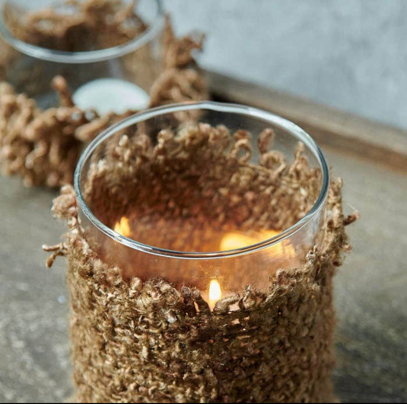 Abigail Ahern Malin candle holder with woven cotton case - Amber + Willow