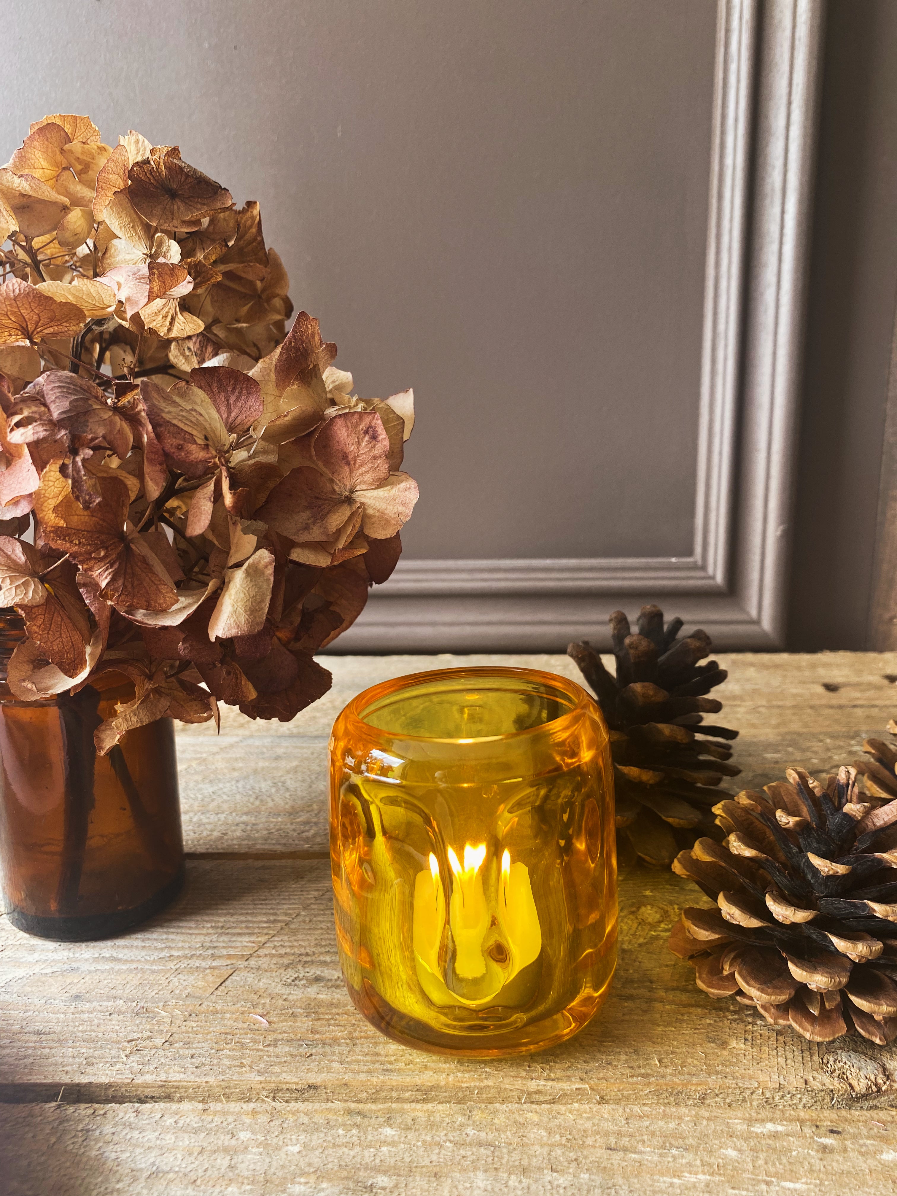 Ochre Glass Face Print Candle Holder