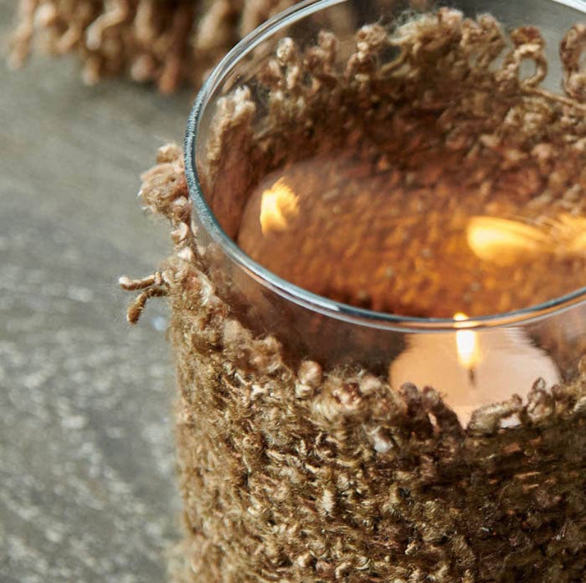 Abigail Ahern Malin candle holder with woven cotton case - Amber + Willow
