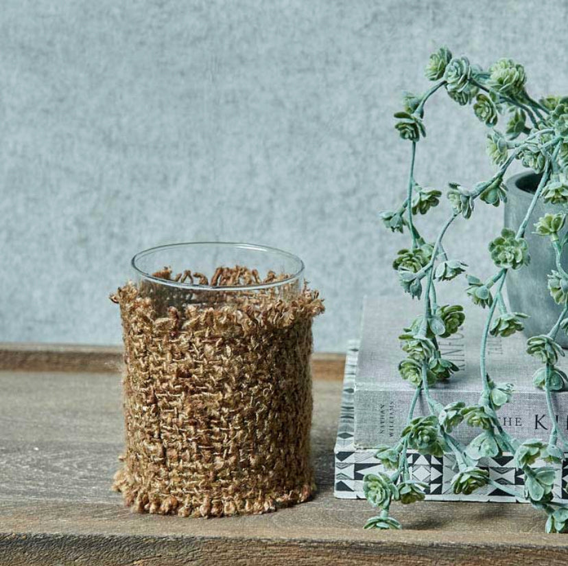 Abigail Ahern Malin candle holder with woven cotton case - Amber + Willow