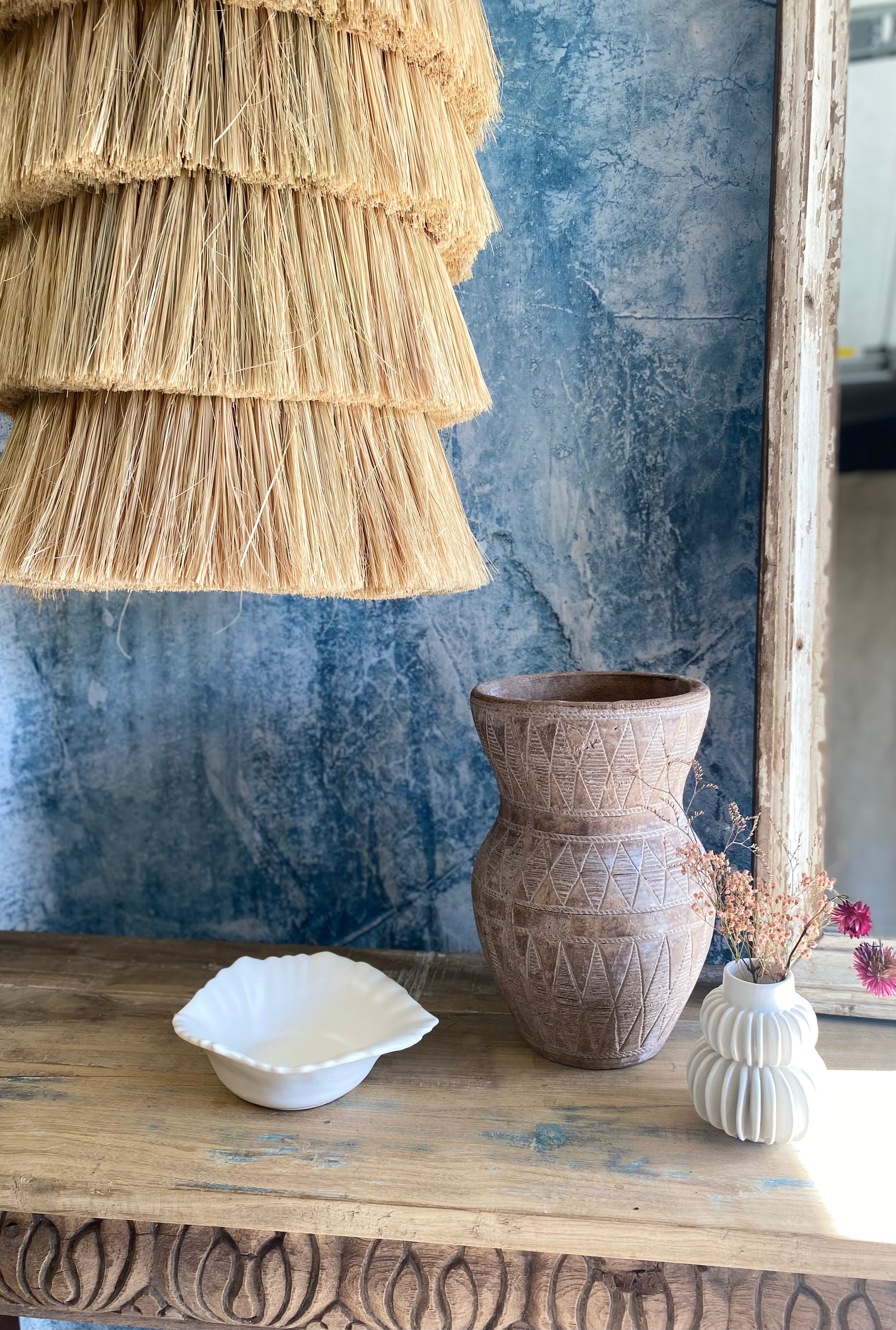 Handmade Terracotta Vase with Etched Geometric Pattern - Amber + Willow