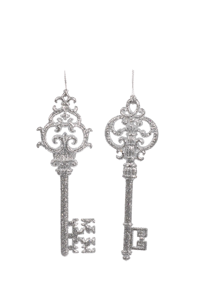 Silver Glitter Key Ornament