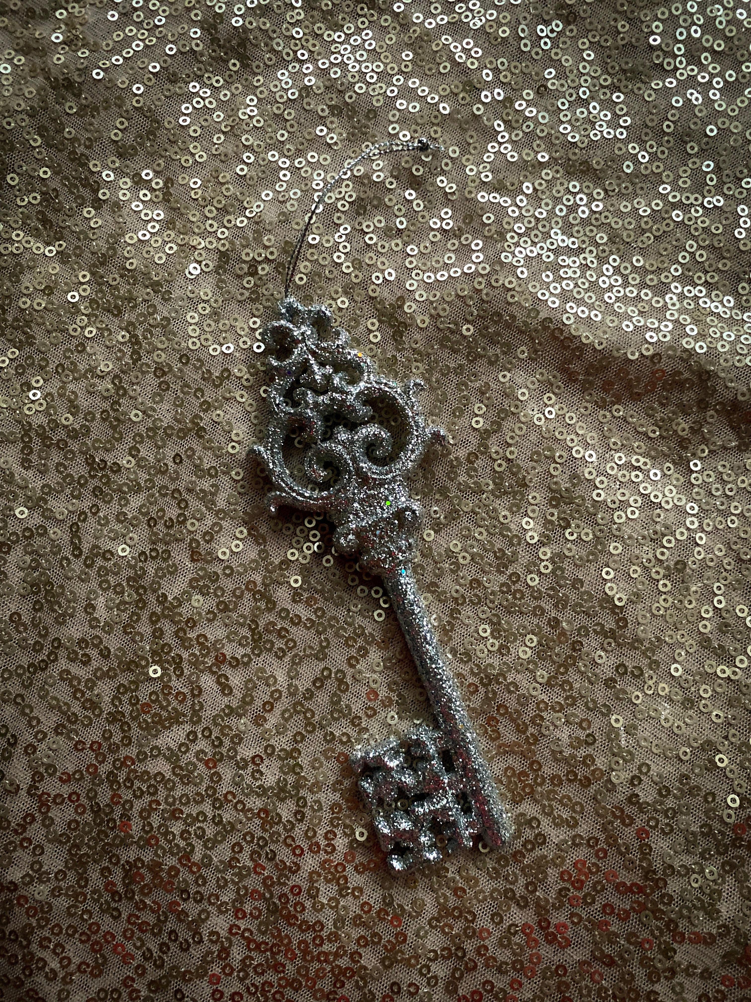 Silver Glitter Key Ornament