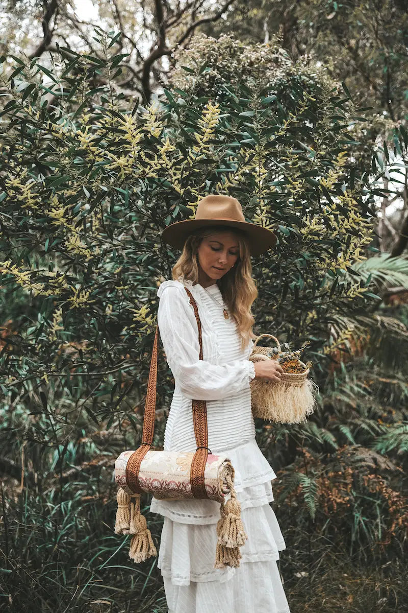 Wandering Folk Picnic Blanket, Pastel Flowers - Amber + Willow