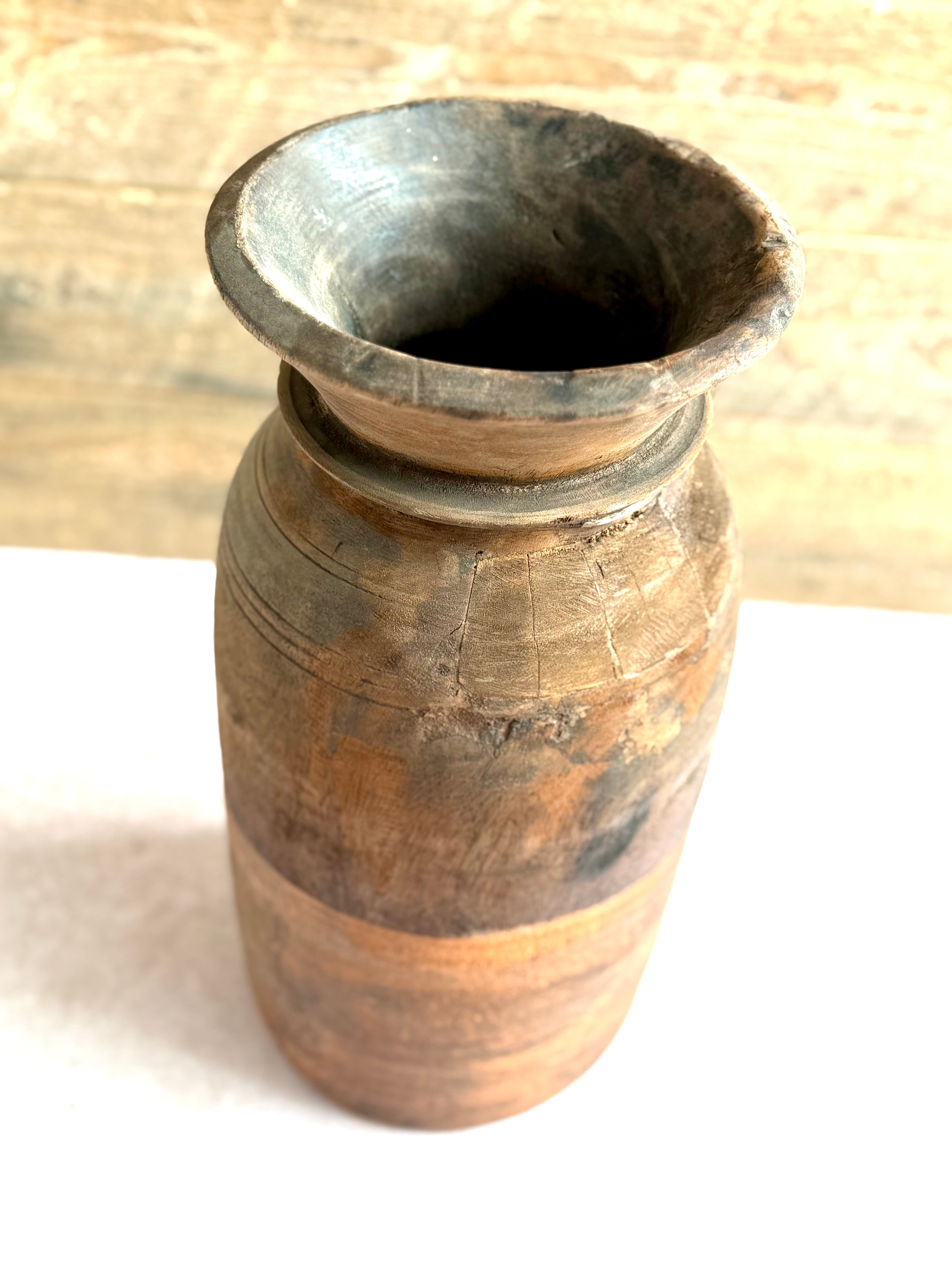 Vintage wooden milk pot, apricot