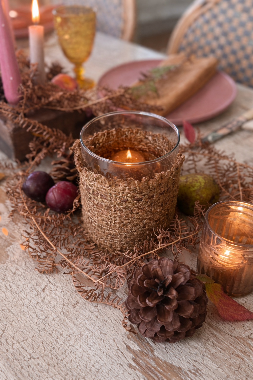 Abigail Ahern Malin candle holder with woven cotton case