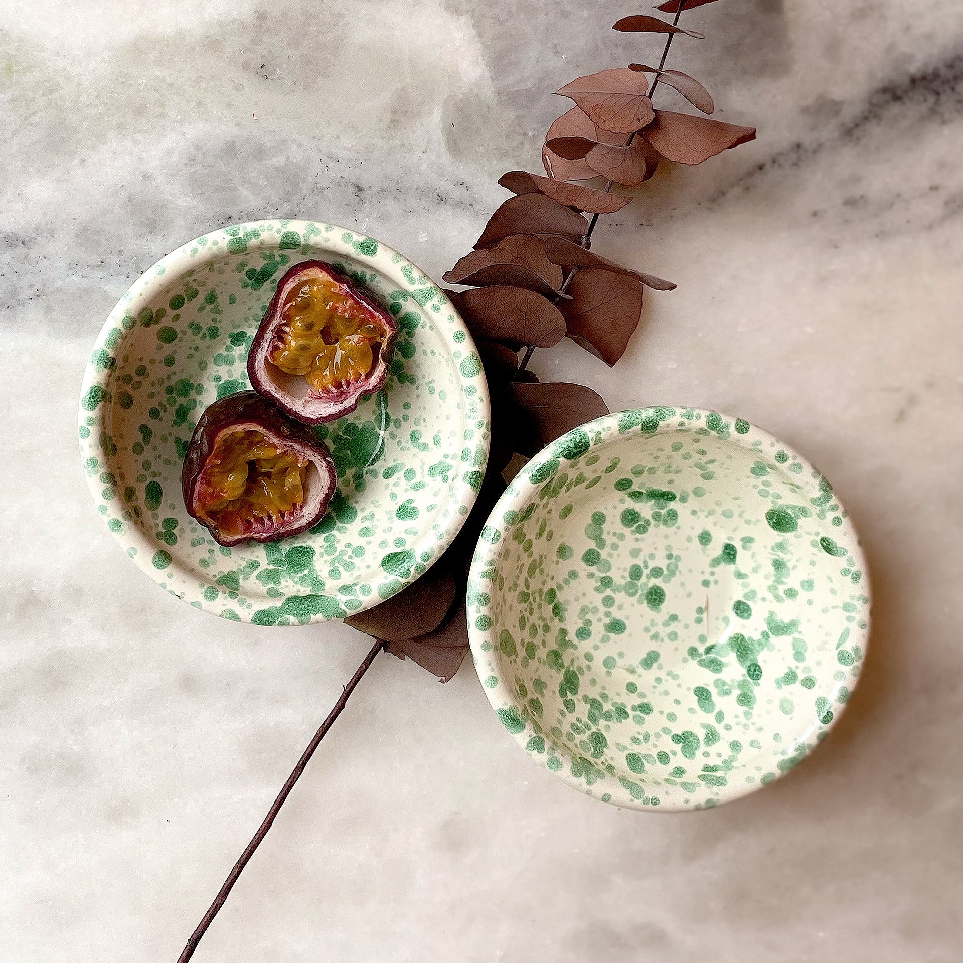 Italian ceramic green splatter mini bowl