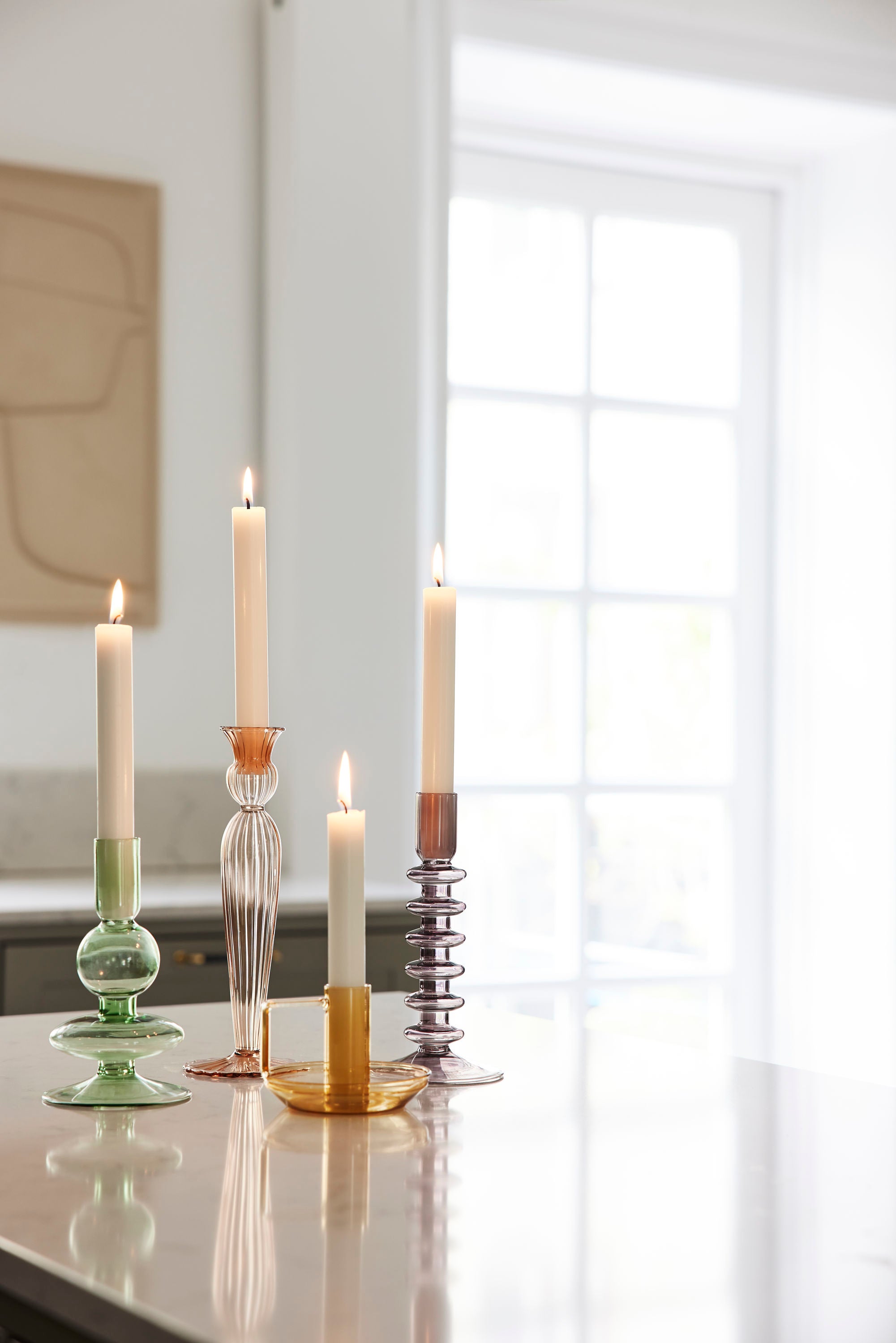 mid-century style glass candle holder with handle