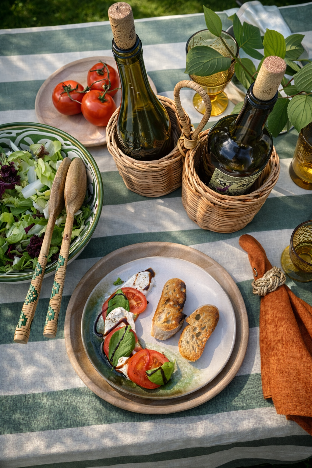 Hand-Painted Stoneware Bowl, Olive and Ochre