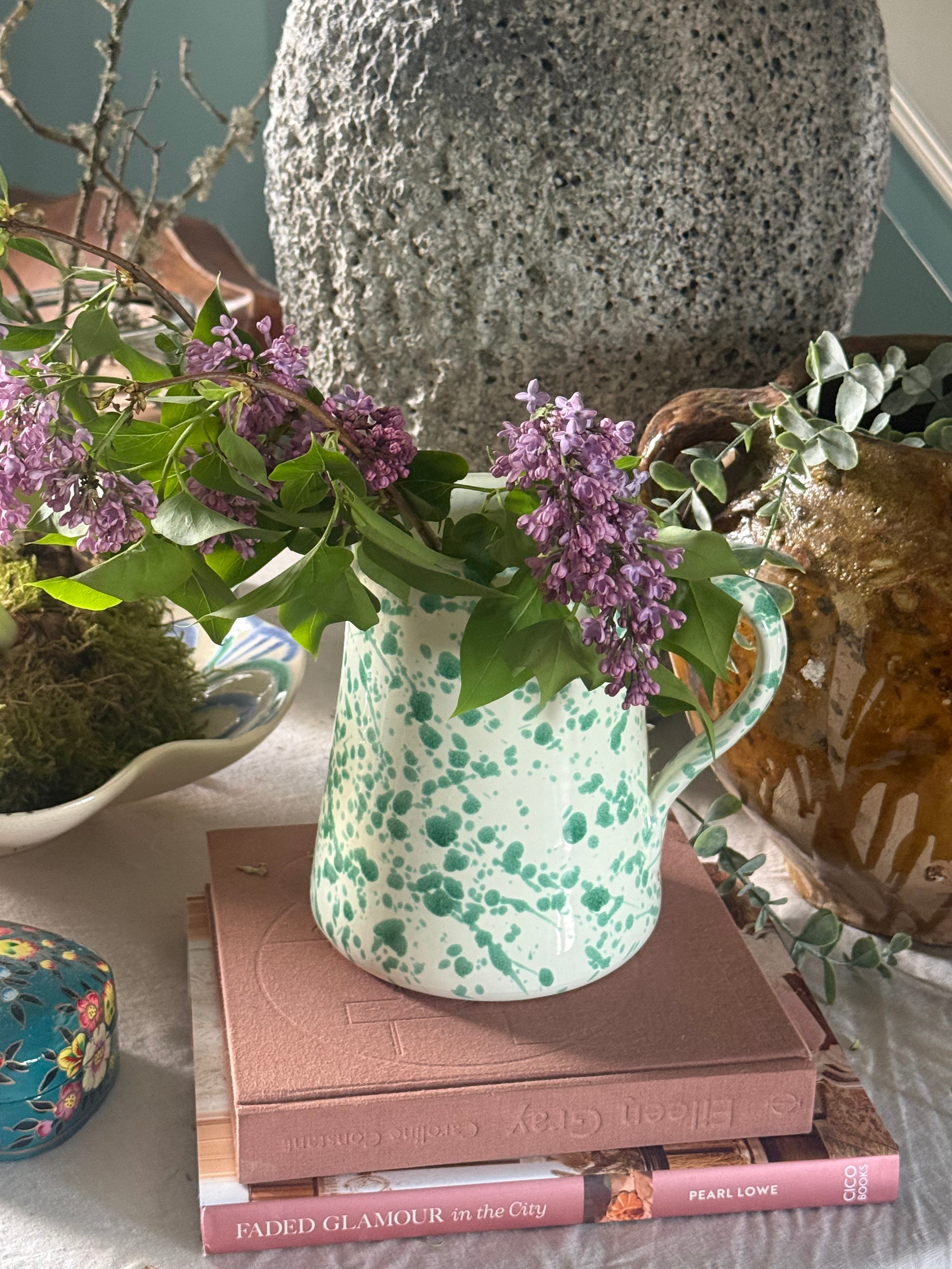 Italian Ceramic Splatter Jug, Green - Amber + Willow