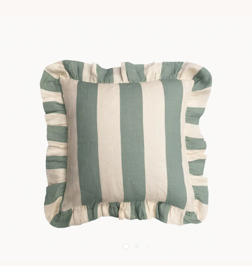 Amuse La Bouche sea green wide stripe ruffle cushion cover