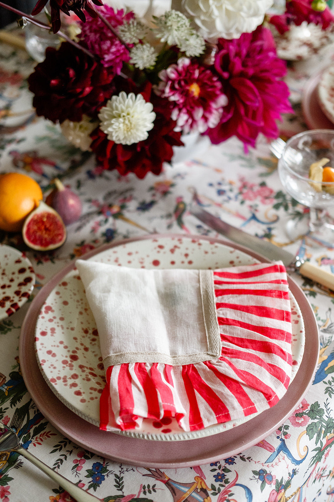 cherry red stripe napkins, set of 2, amuse la bouche