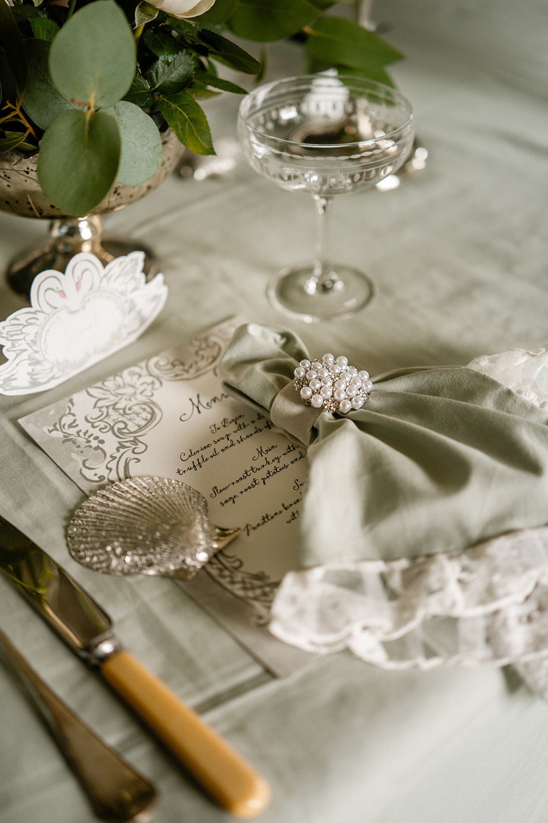 Ice Green Tablecloth With Italian Lace Trim