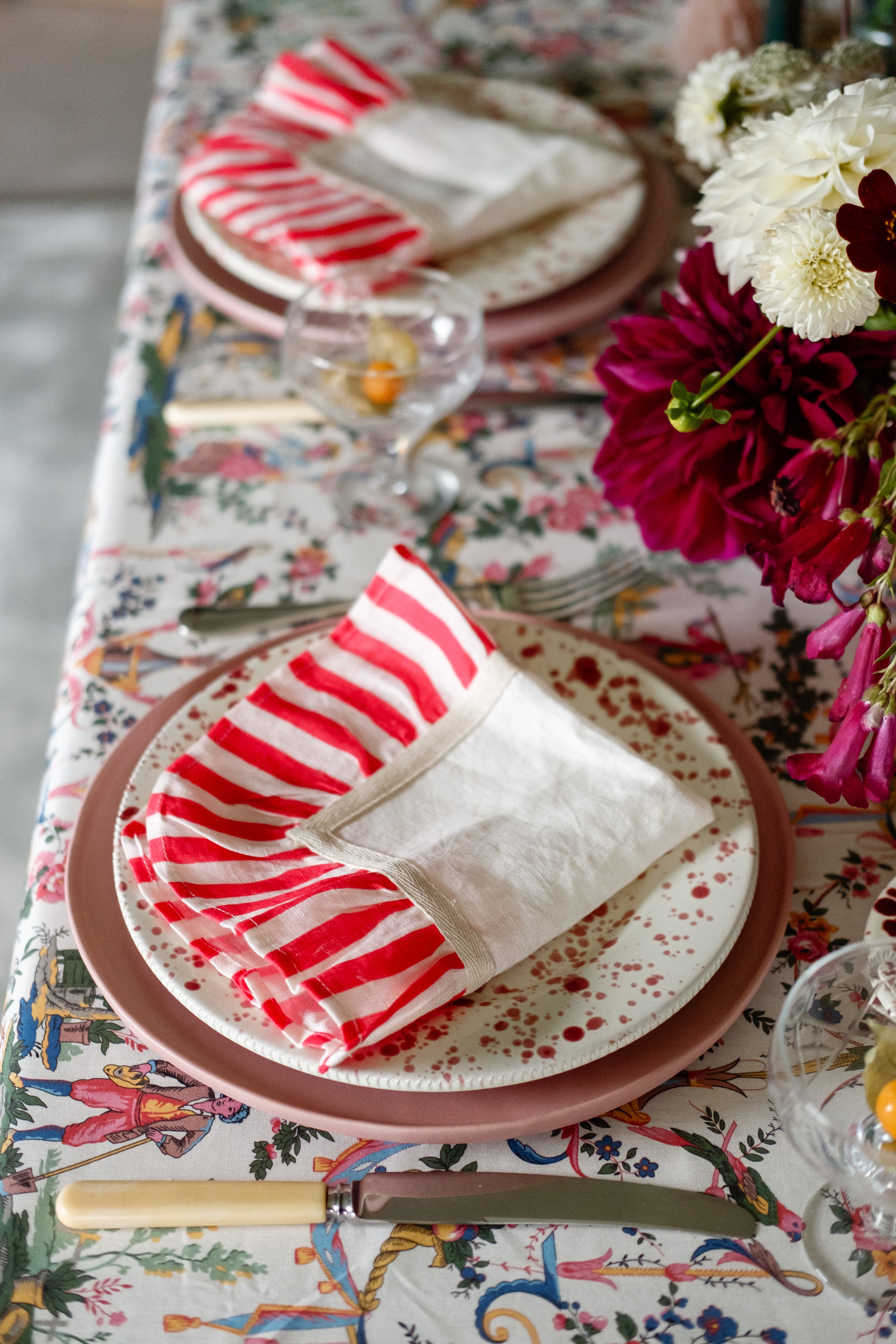Italian ceramic cranberry splatter dinner plate