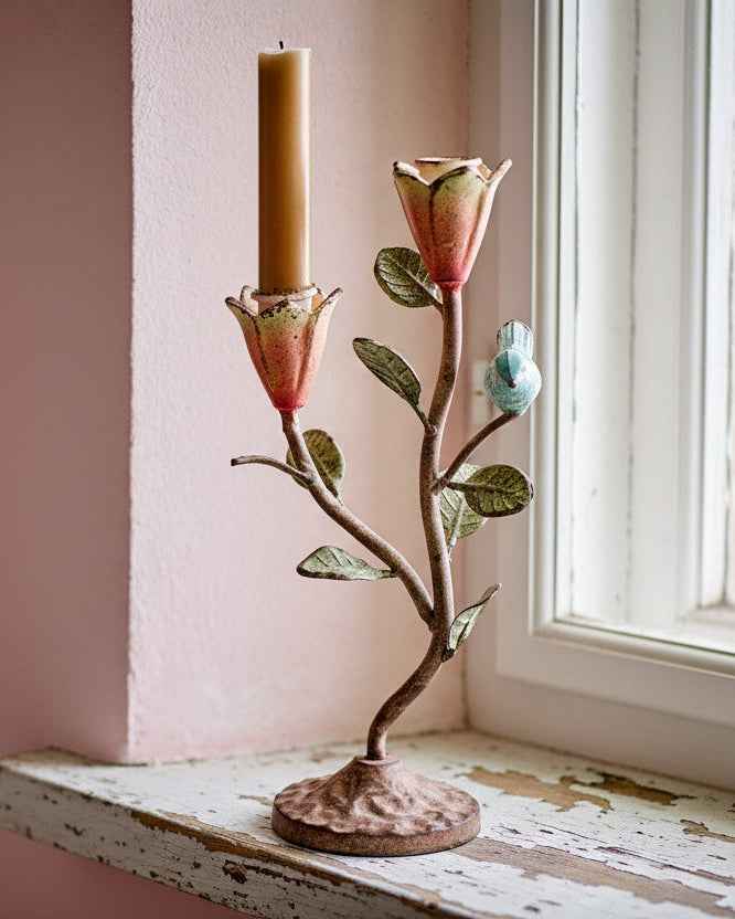Painted Bird Candle Holder