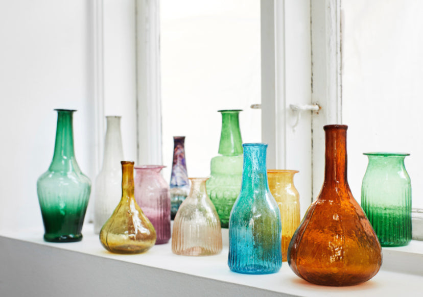 recycled ribbed glass vase