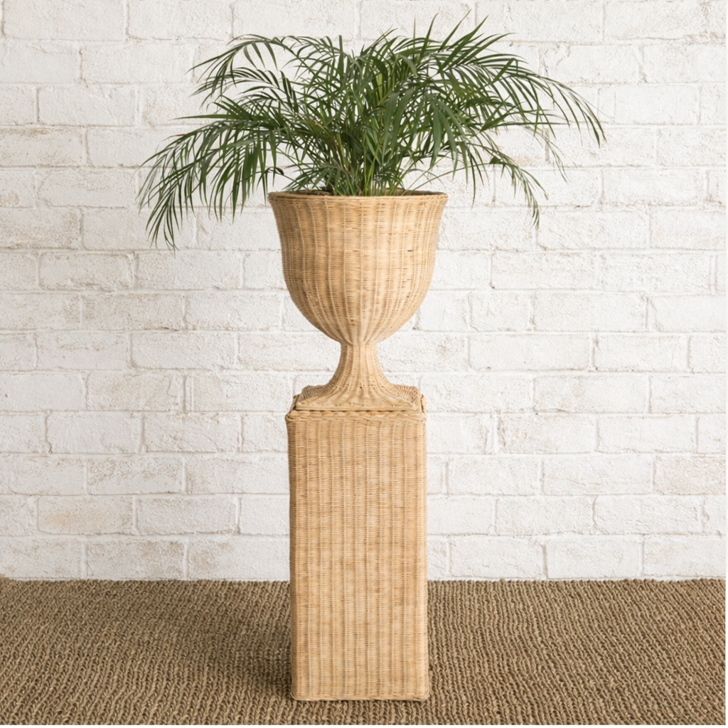 Rattan Urn on Pedestal