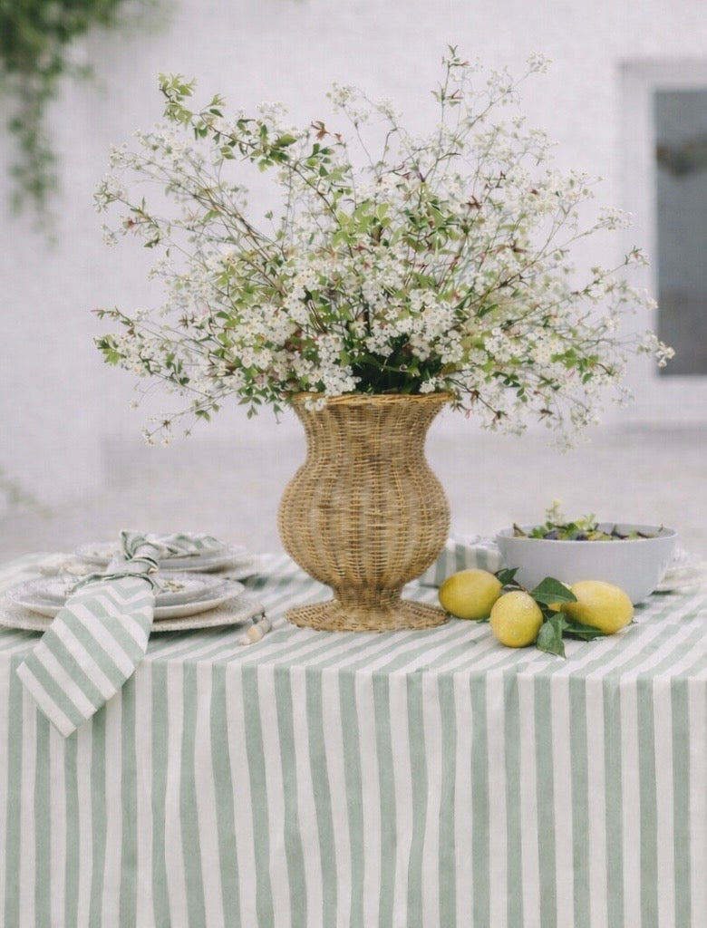 Pistachio Striped Cotton Tablecloth